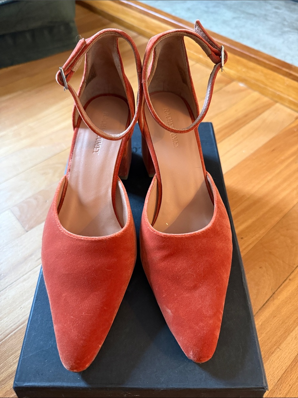 Rachel Comey Salmon Suede Pointed-Toe Ankle-Strap Pumps
